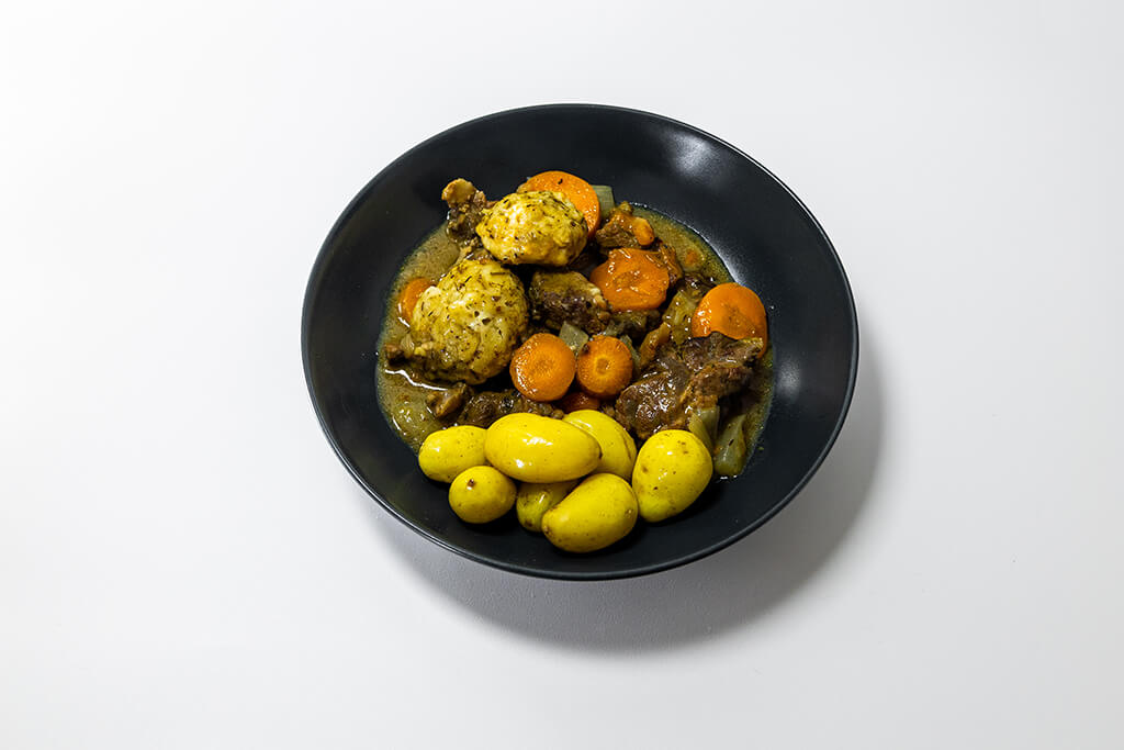Beef Stew with carrots, onions and dumplings