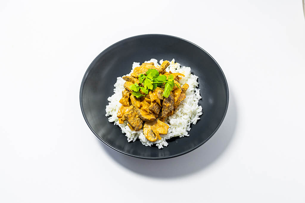 Beef & Mushroom Stroganoff on a bed of rice